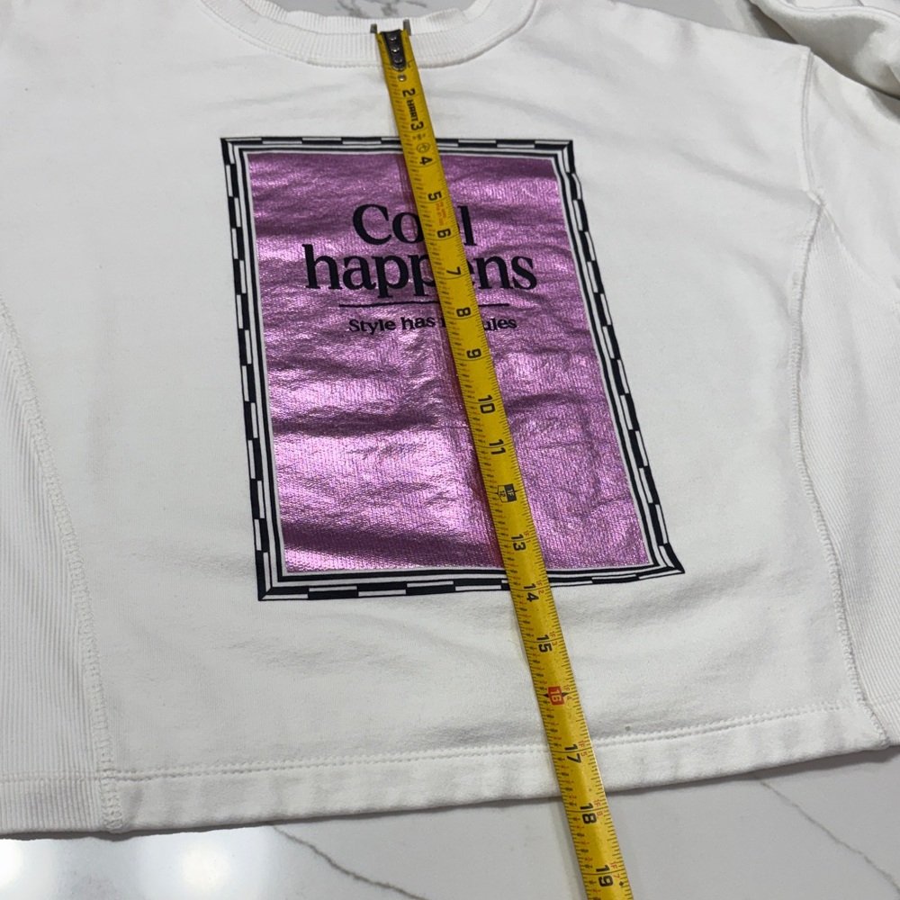 Zara White Sweatshirt with Pink Metallic Graphic - Picture 9 of 13